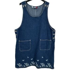 VTG 90s y2k Women's Embroidered Butterflies J.L.N.Y. Blue Denim Jean Dress 2XL
